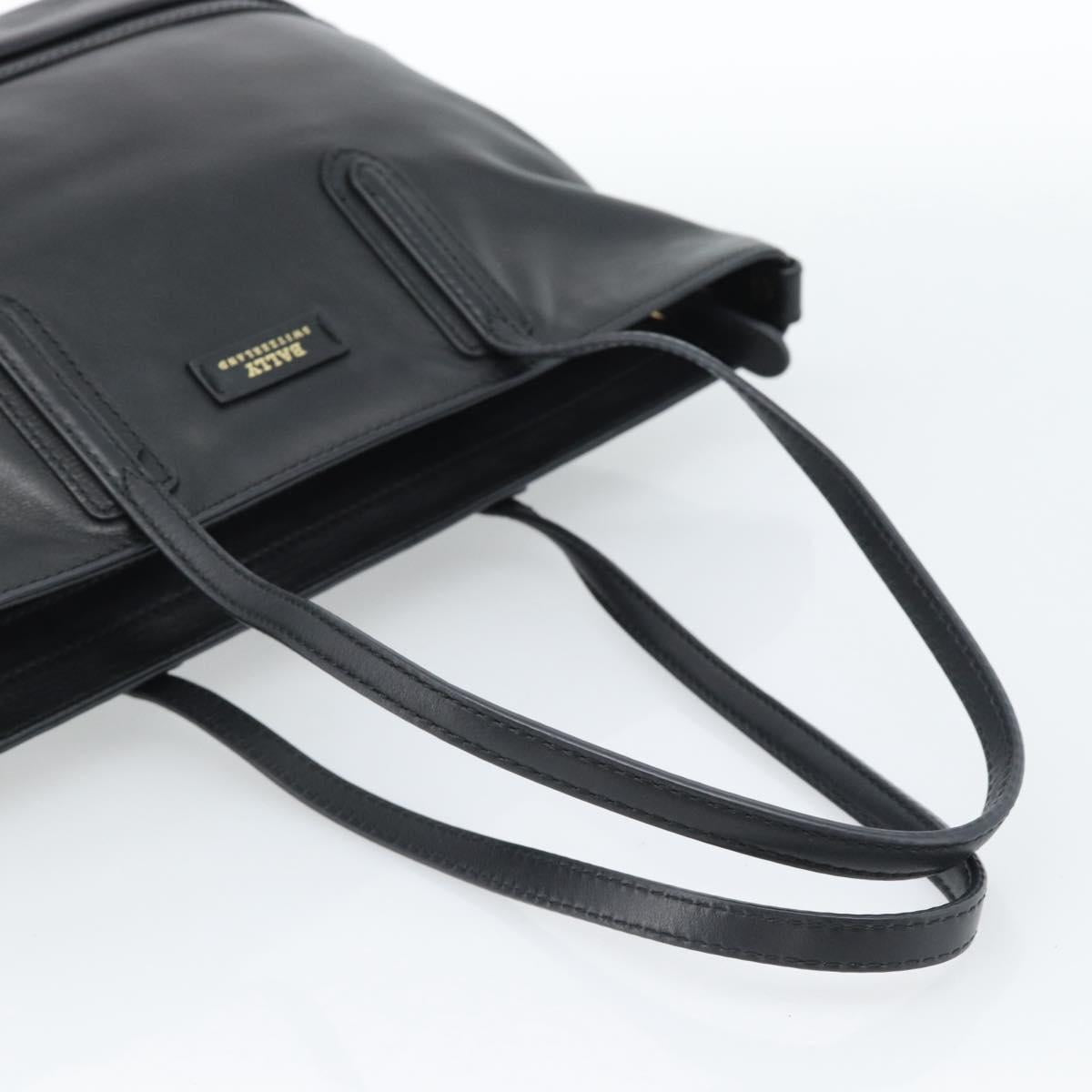 BALLY Hand Bag Leather Black Gold Auth 184506