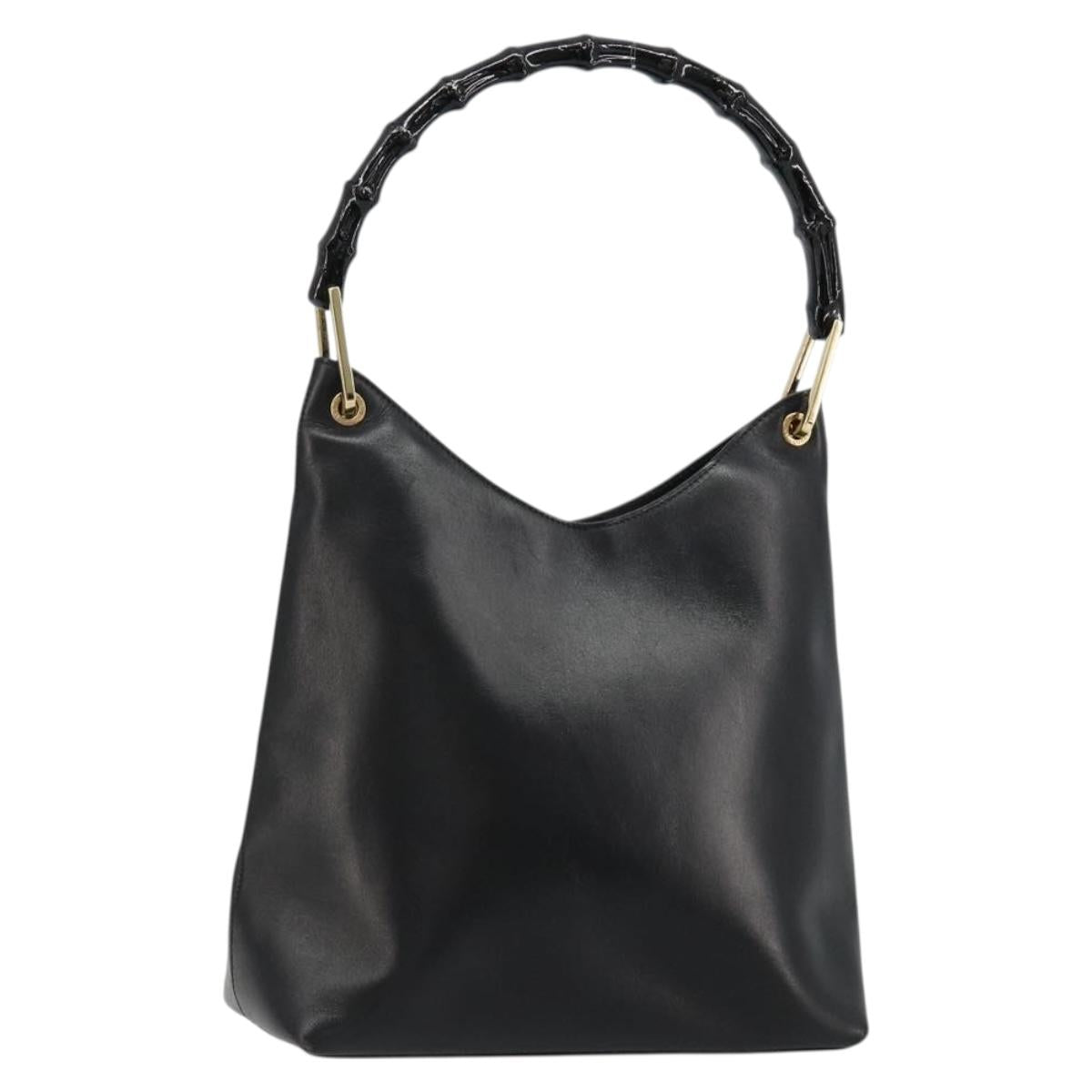 GUCCI Bamboo Shoulder Bag Leather Black Gold 001 3007 3754 Auth 184507