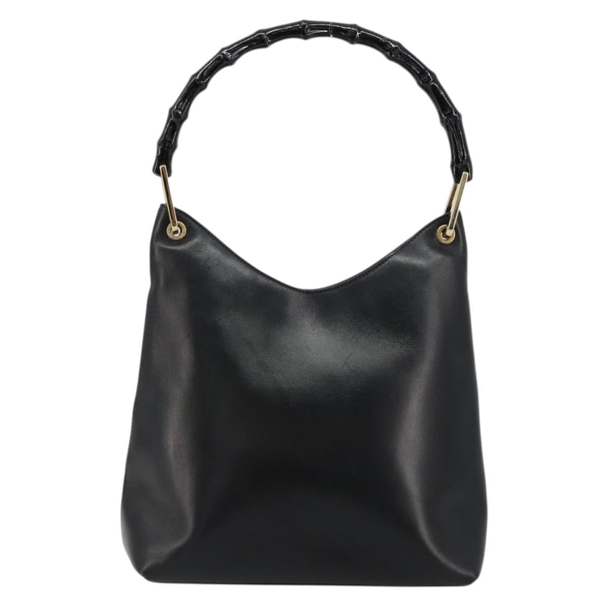 GUCCI Bamboo Shoulder Bag Leather Black Gold 001 3007 3754 Auth 184507