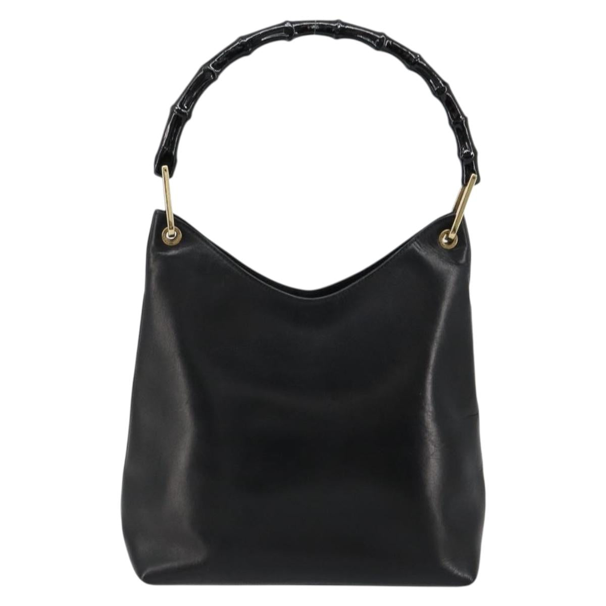 GUCCI Bamboo Shoulder Bag Leather Black Gold 001 3007 3754 Auth 184507