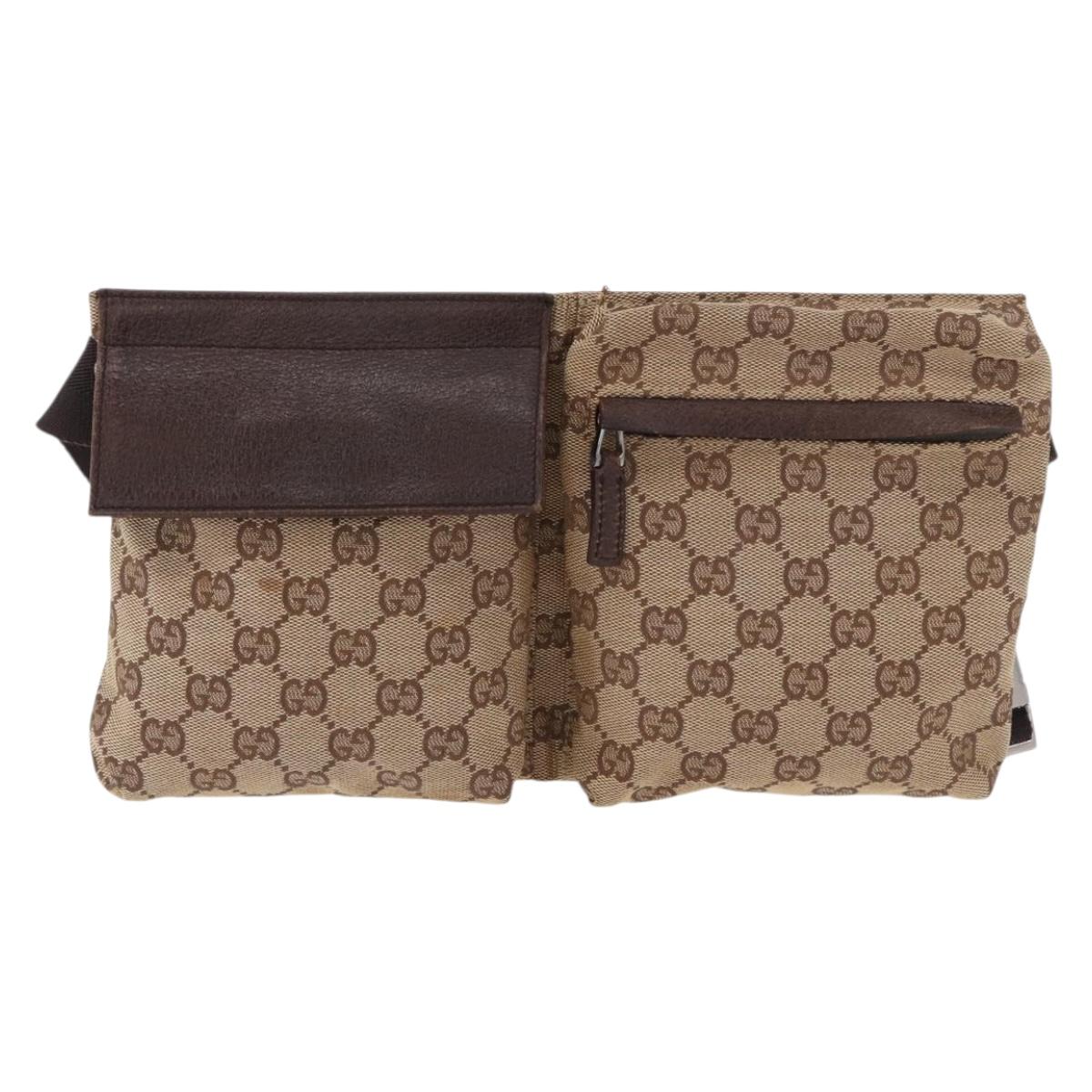 GUCCI GG Canvas Waist bag Beige Silver 28566 Auth 184509