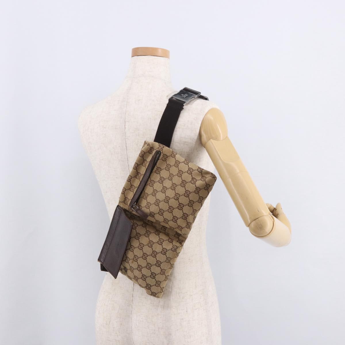 GUCCI GG Canvas Waist bag Beige Silver 28566 Auth 184509