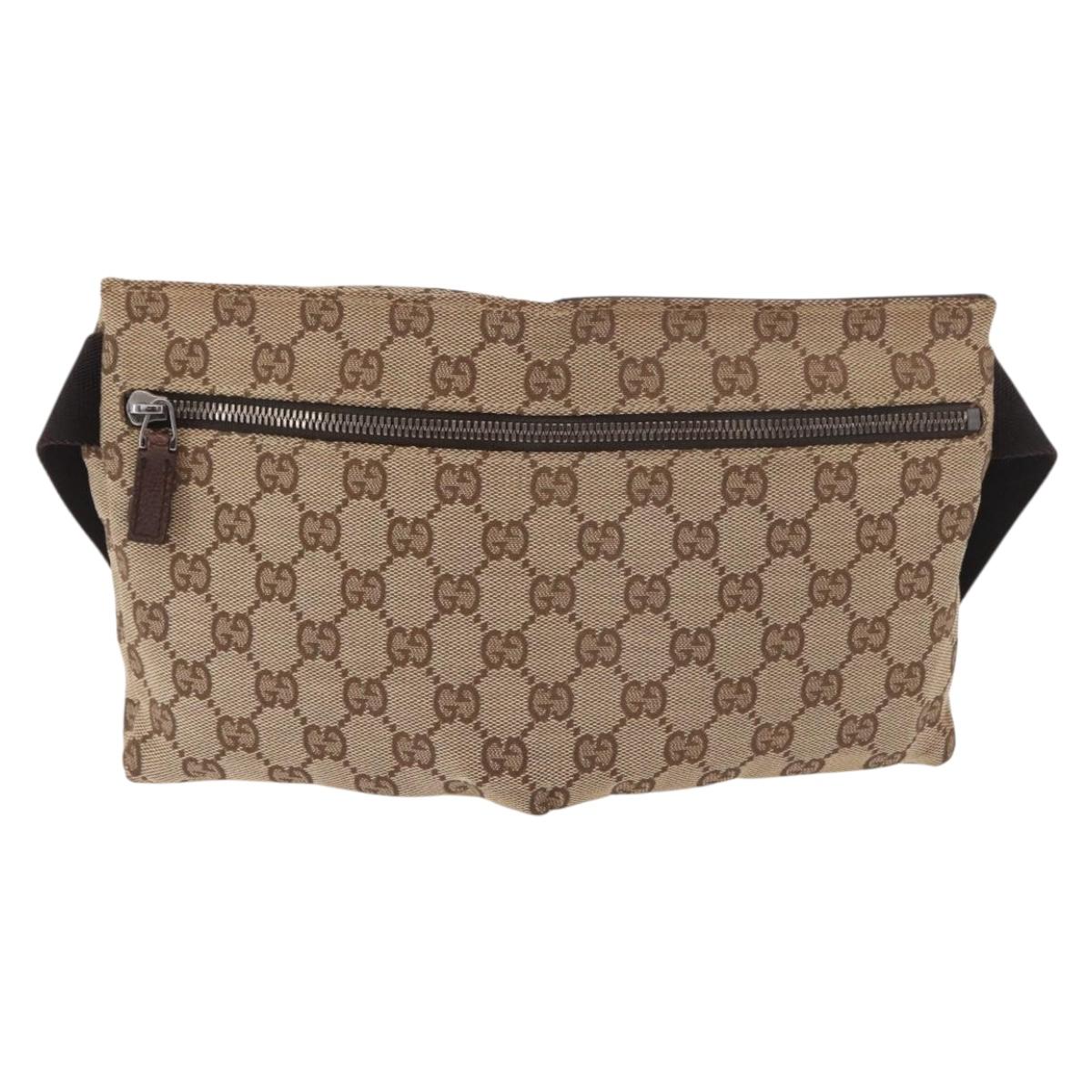 GUCCI GG Canvas Waist bag Beige Silver 28566 Auth 184509