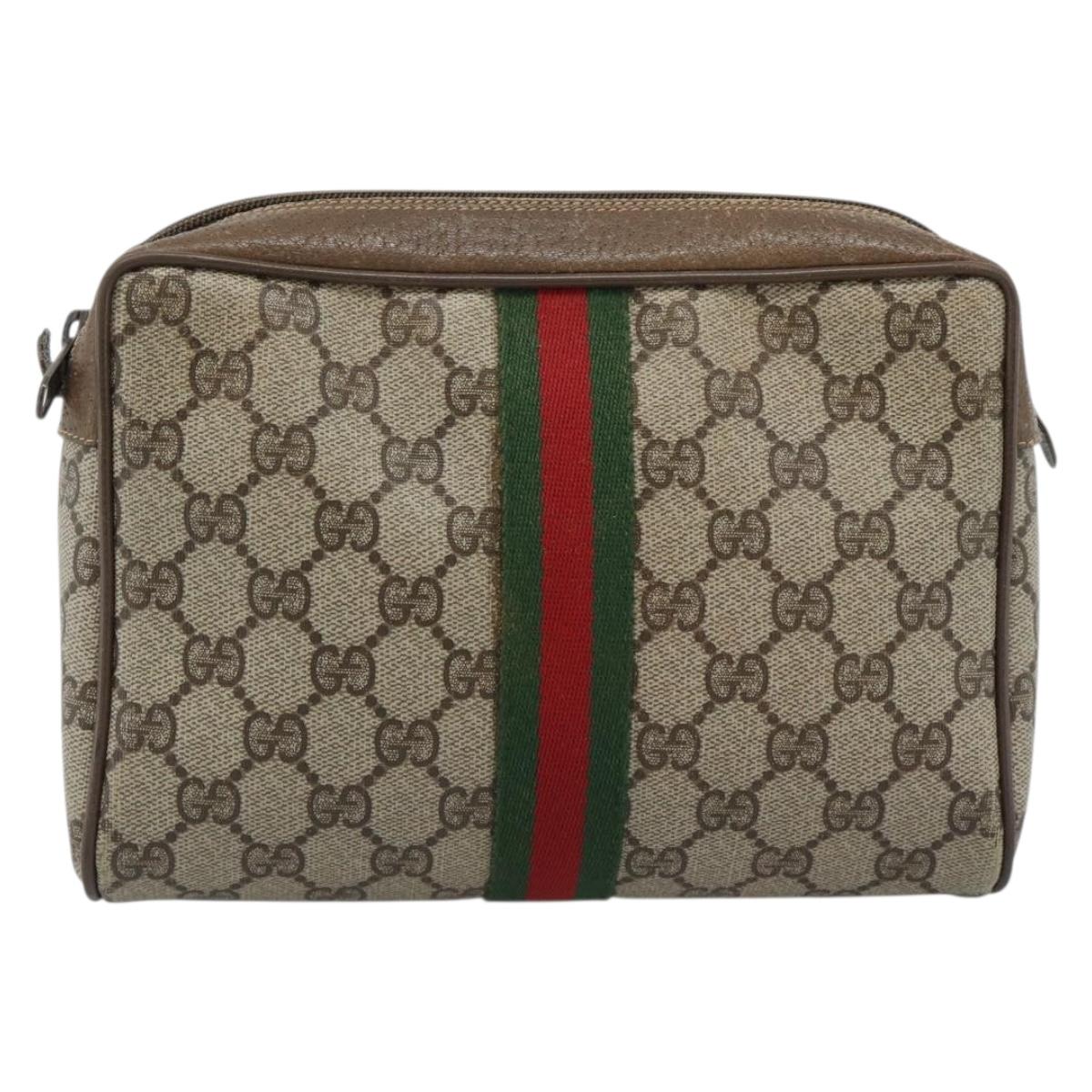 GUCCI GG Supreme Web Sherry Line Clutch Bag PVC Beige Red 89 01 012 Auth 184511
