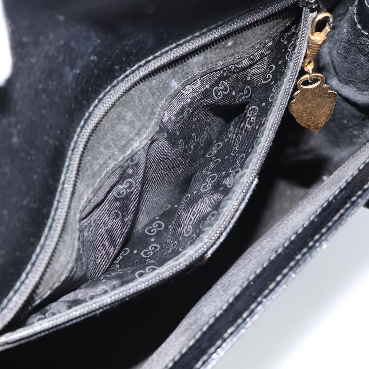 GUCCI Hand Bag Leather Black Gold 000 109 0098 Auth 184513