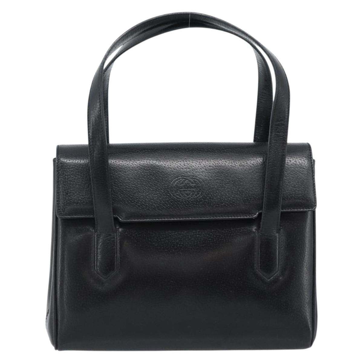 GUCCI Hand Bag Leather Black Gold 000 109 0098 Auth 184513