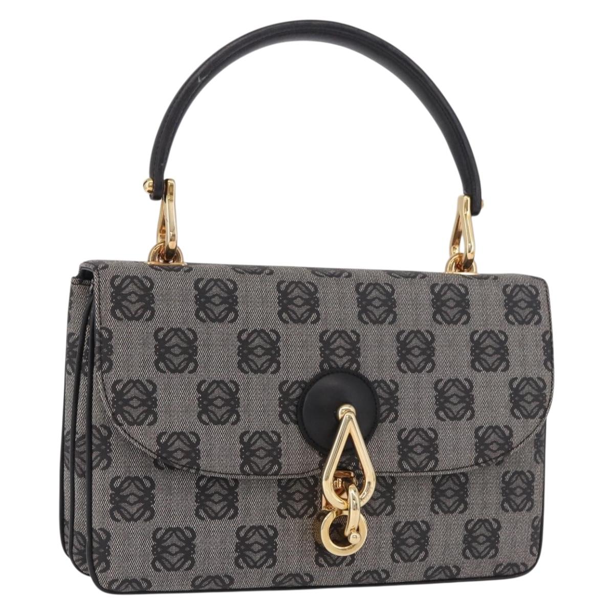 LOEWE Anagram Hand Bag PVC Gray Gold Auth 184514V