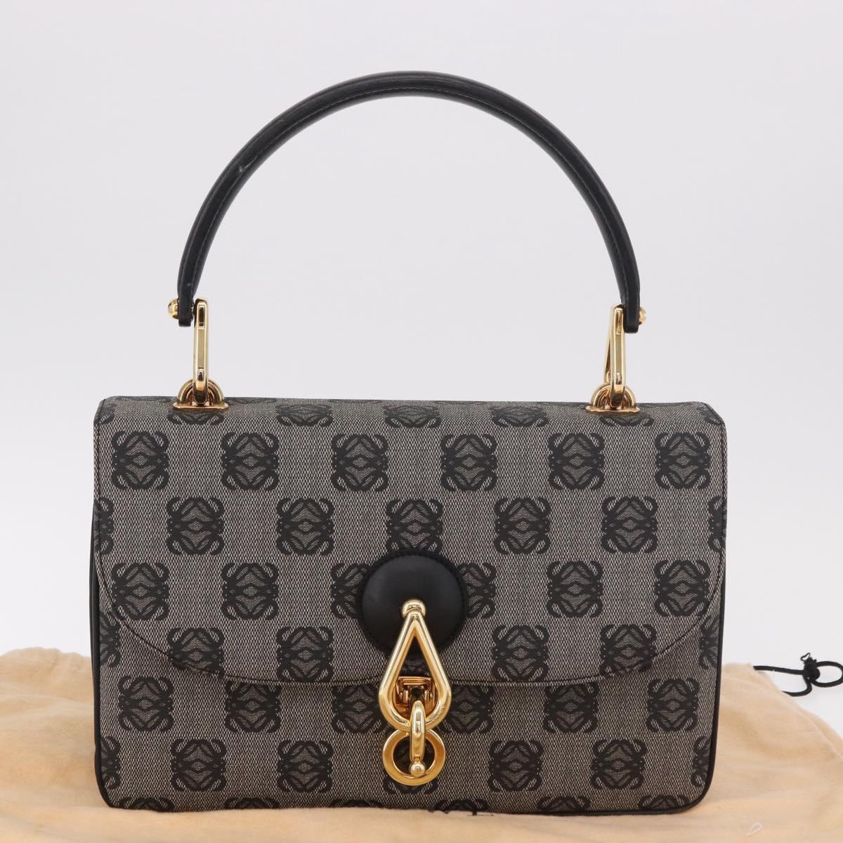 LOEWE Anagram Hand Bag PVC Gray Gold Auth 184514V