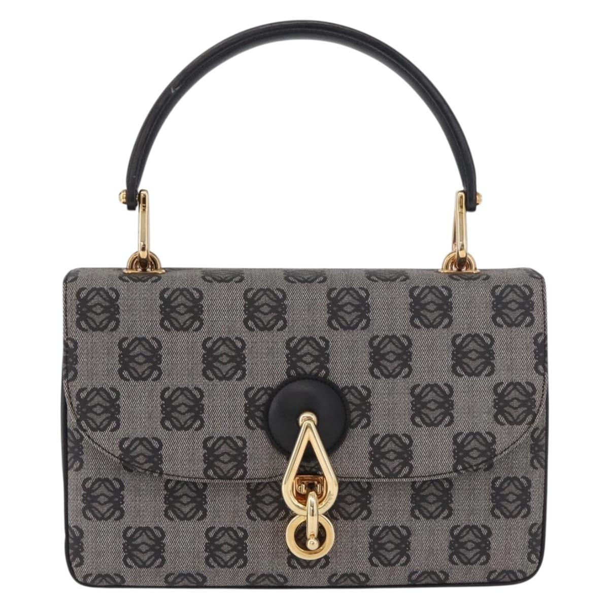 LOEWE Anagram Hand Bag PVC Gray Gold Auth 184514V