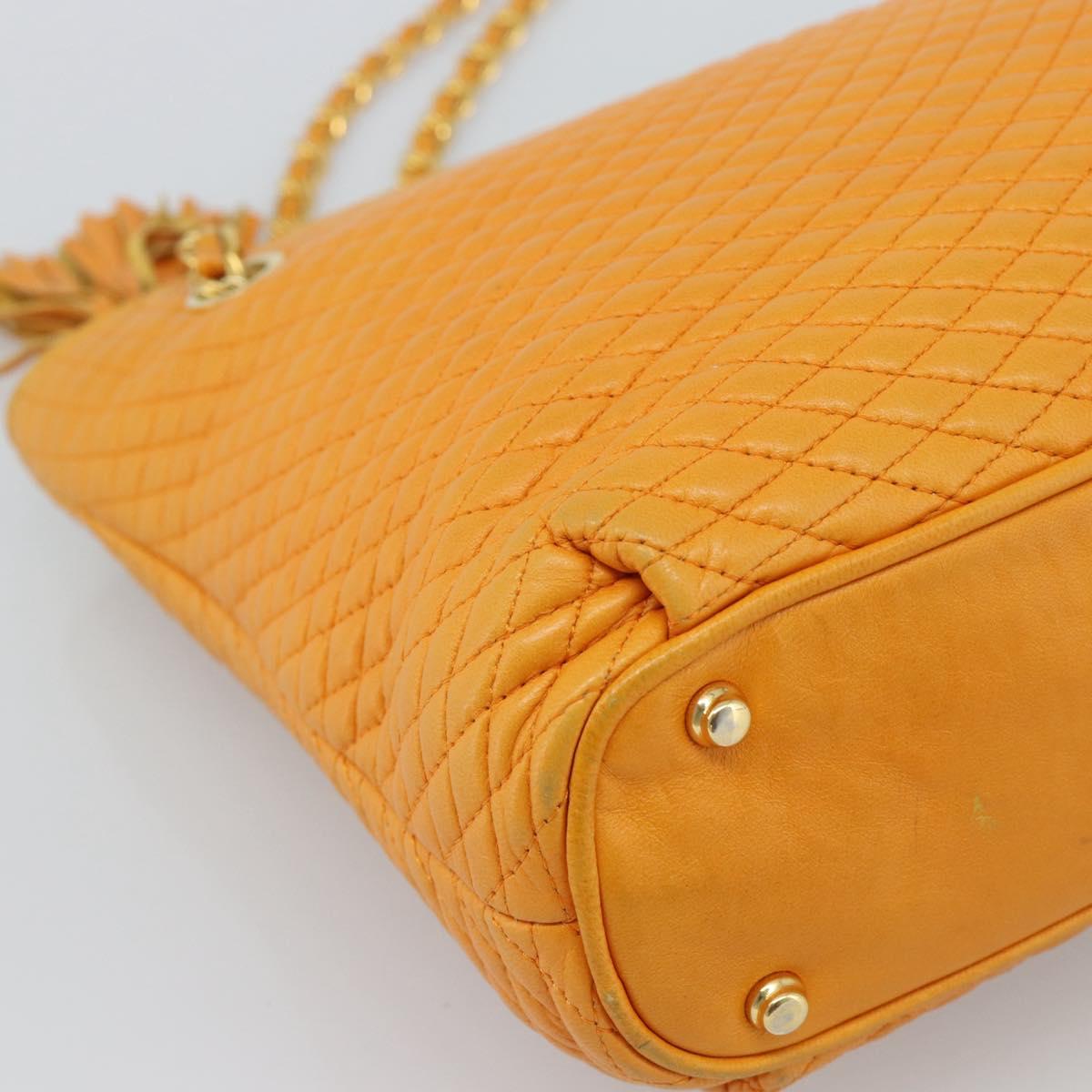 BALLY Chain Shoulder Bag Leather Orange Gold Auth 184515