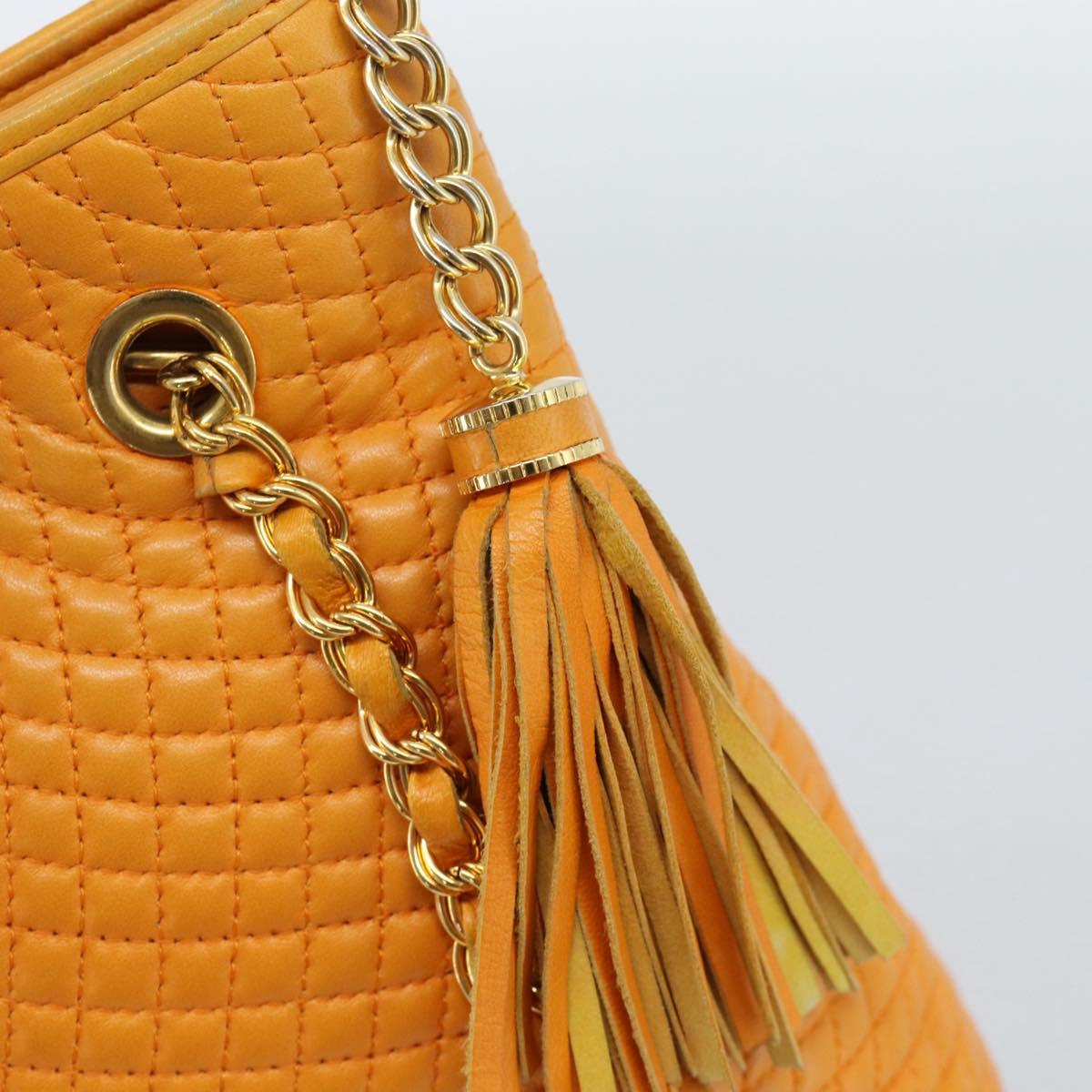 BALLY Chain Shoulder Bag Leather Orange Gold Auth 184515