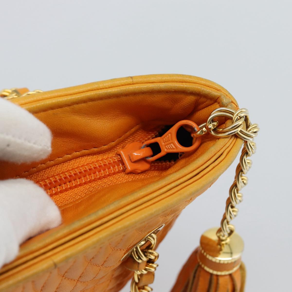 BALLY Chain Shoulder Bag Leather Orange Gold Auth 184515