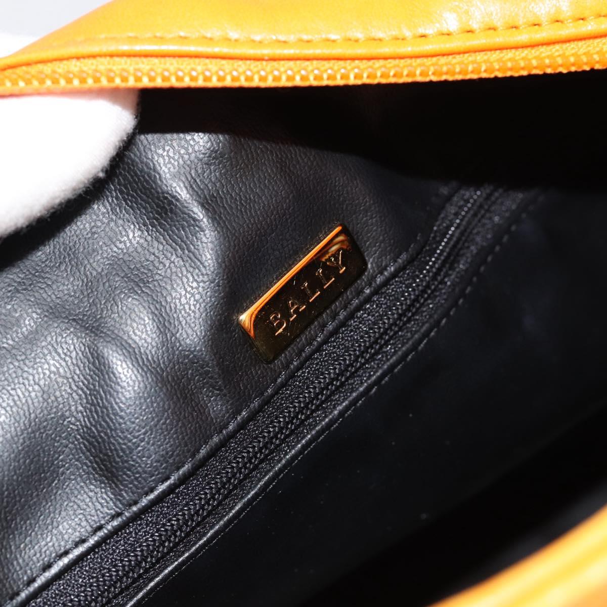 BALLY Chain Shoulder Bag Leather Orange Gold Auth 184515