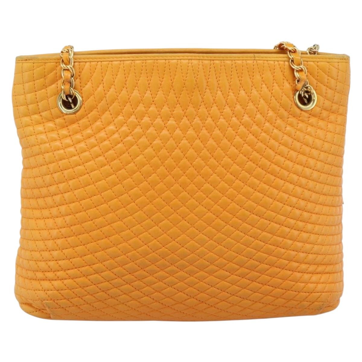 BALLY Chain Shoulder Bag Leather Orange Gold Auth 184515