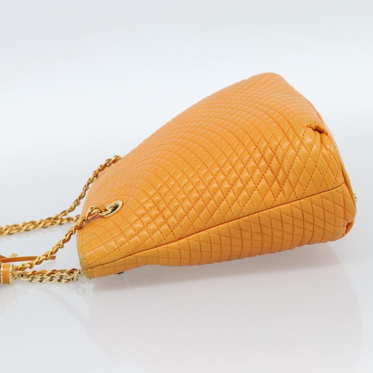 BALLY Chain Shoulder Bag Leather Orange Gold Auth 184515