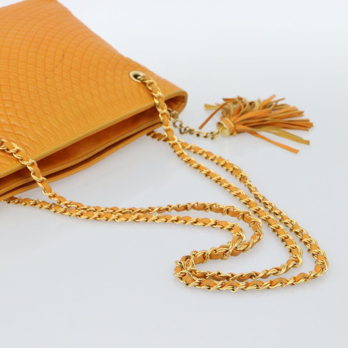 BALLY Chain Shoulder Bag Leather Orange Gold Auth 184515