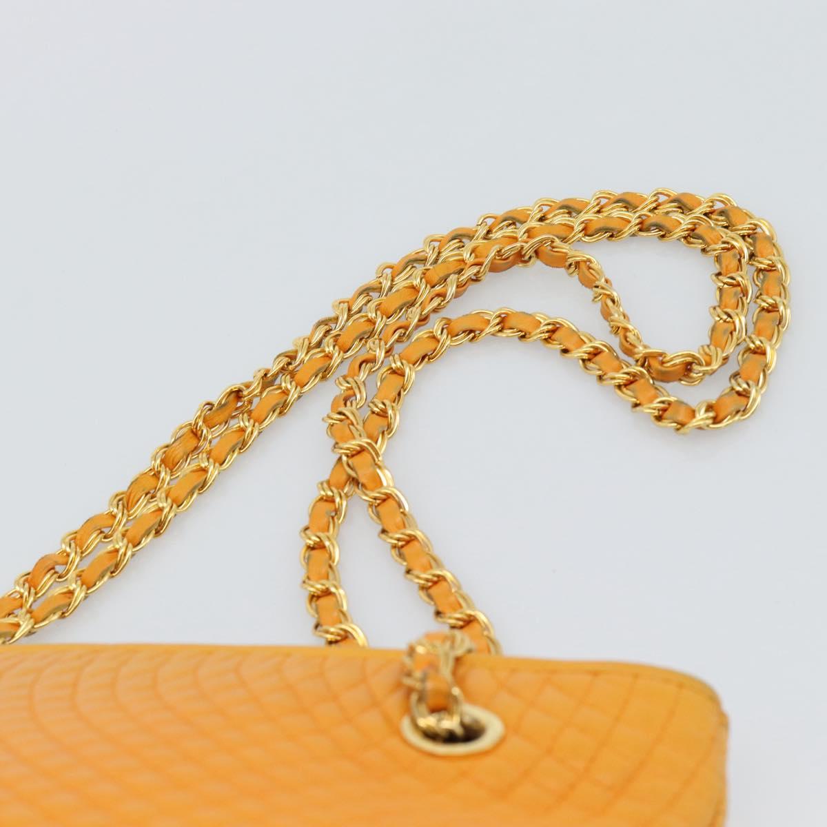 BALLY Chain Shoulder Bag Leather Orange Gold Auth 184515