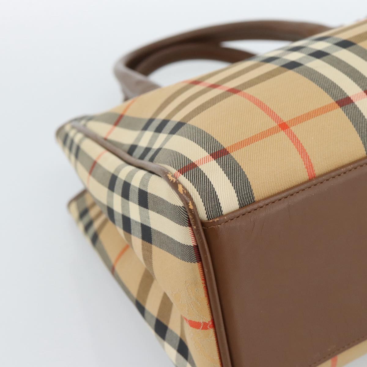 Burberrys Nova Check Hand Bag Canvas Beige Gold Auth 184516