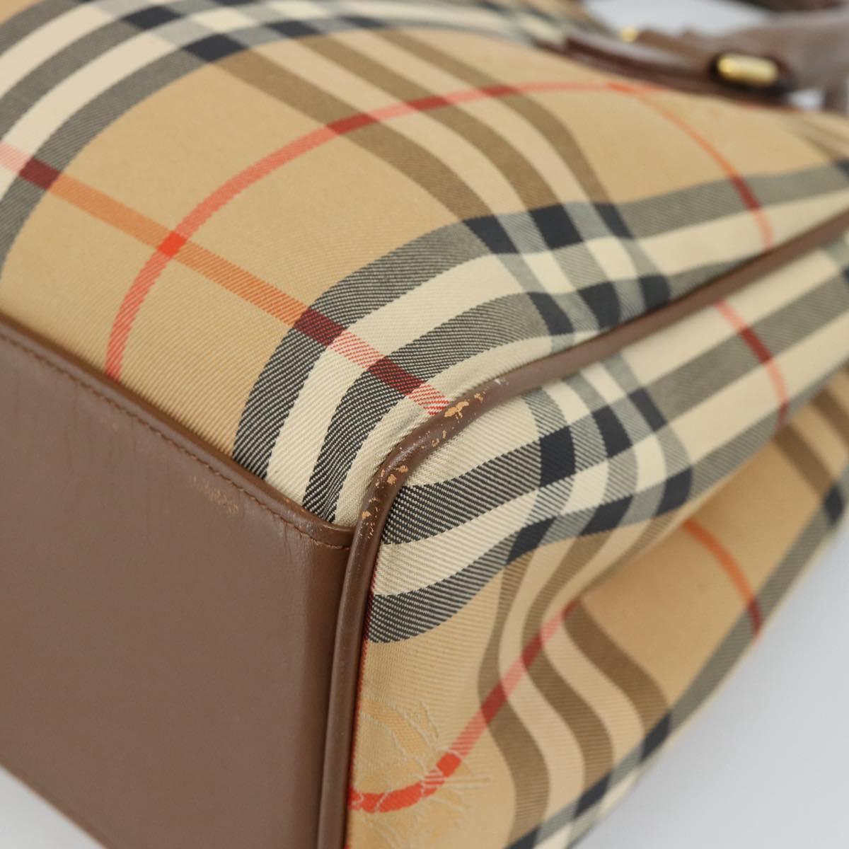Burberrys Nova Check Hand Bag Canvas Beige Gold Auth 184516