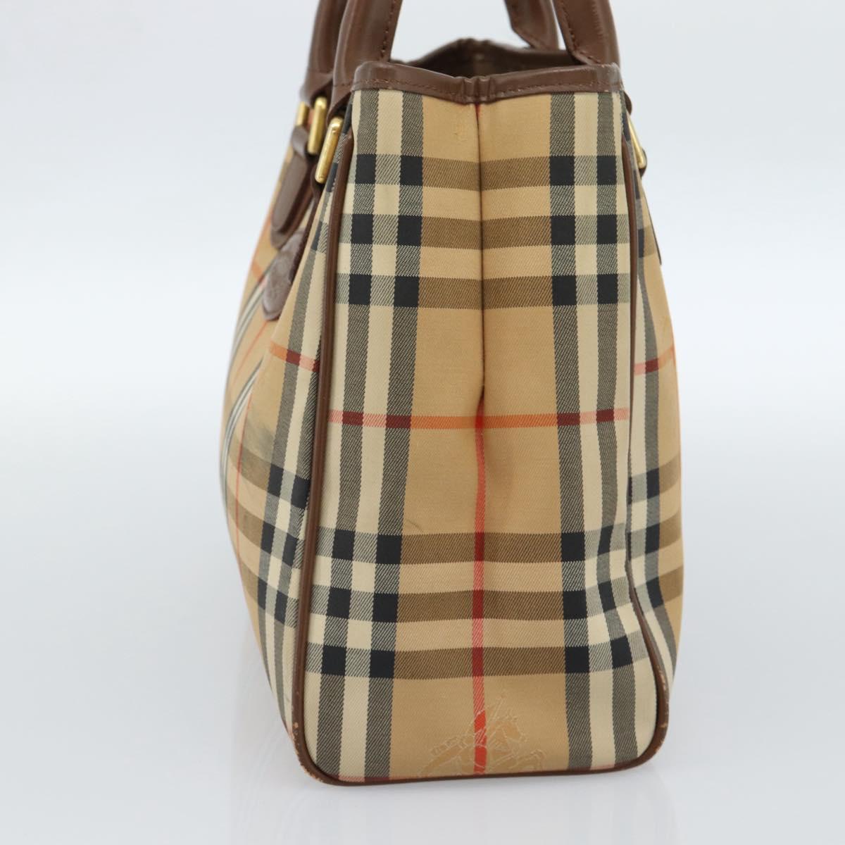 Burberrys Nova Check Hand Bag Canvas Beige Gold Auth 184516