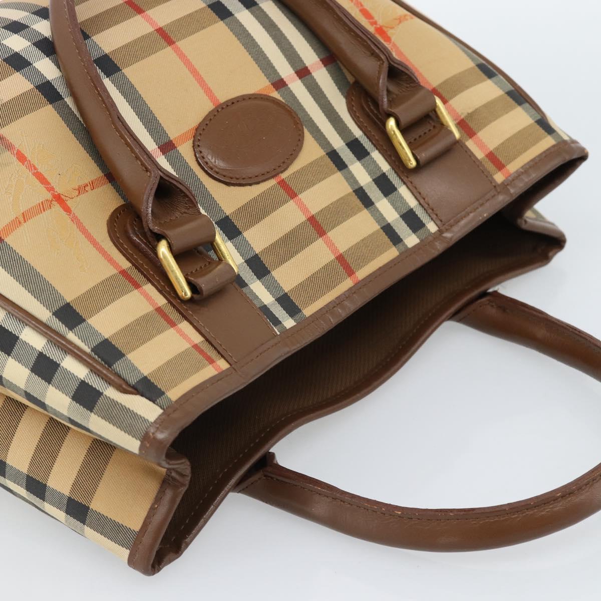 Burberrys Nova Check Hand Bag Canvas Beige Gold Auth 184516