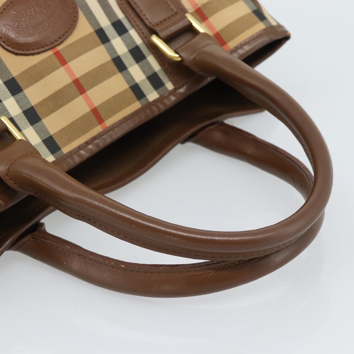 Burberrys Nova Check Hand Bag Canvas Beige Gold Auth 184516