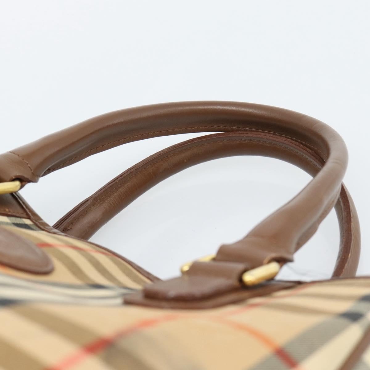 Burberrys Nova Check Hand Bag Canvas Beige Gold Auth 184516