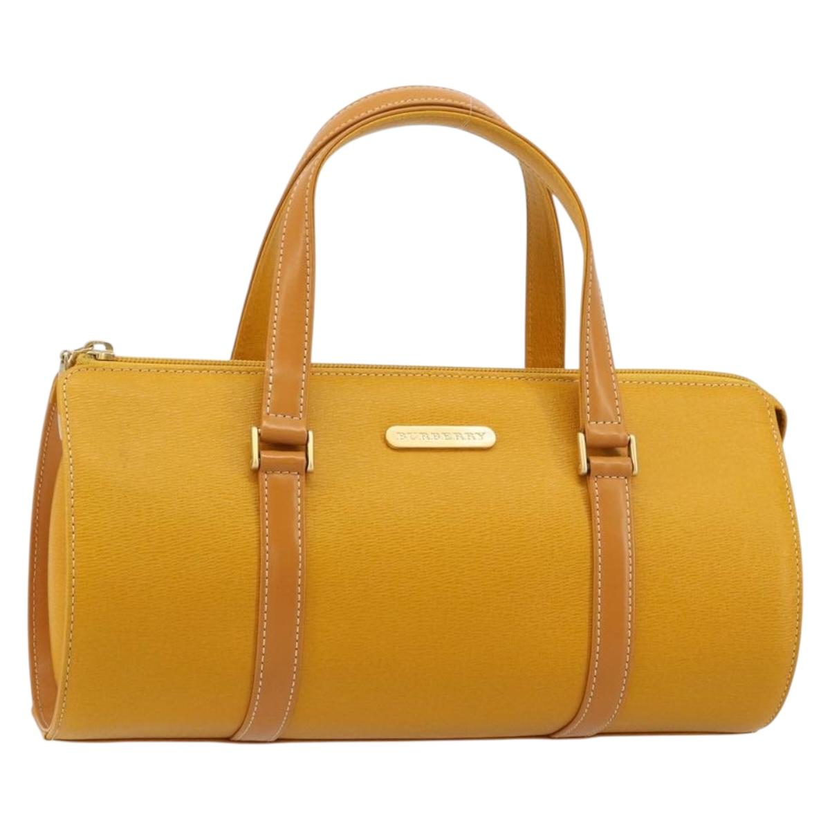 BURBERRY Hand Bag Leather Beige Gold Auth 184517A