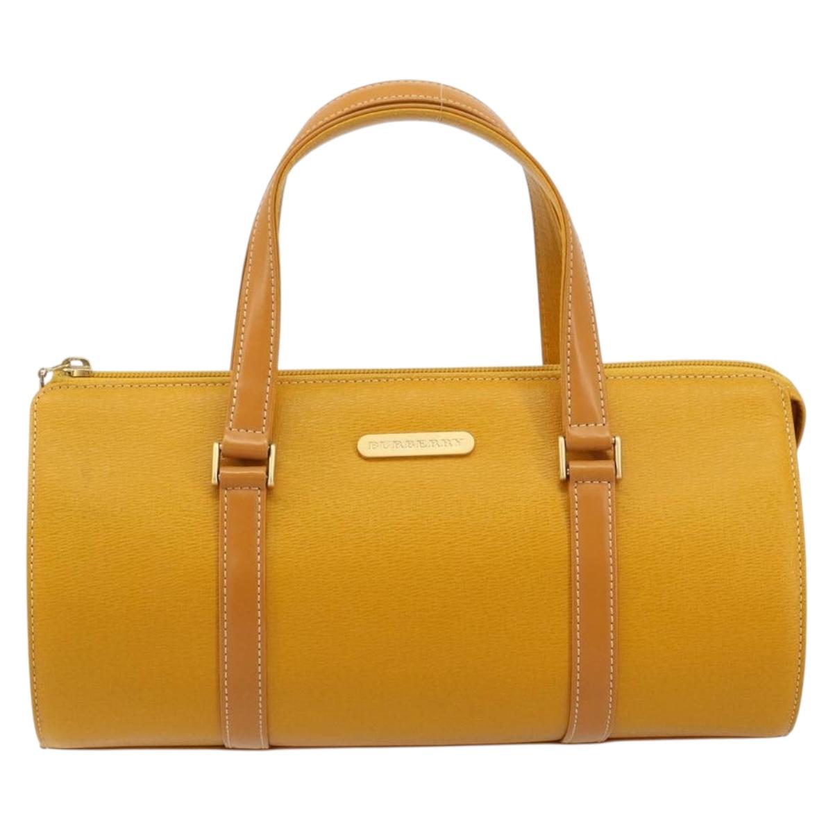 BURBERRY Hand Bag Leather Beige Gold Auth 184517A