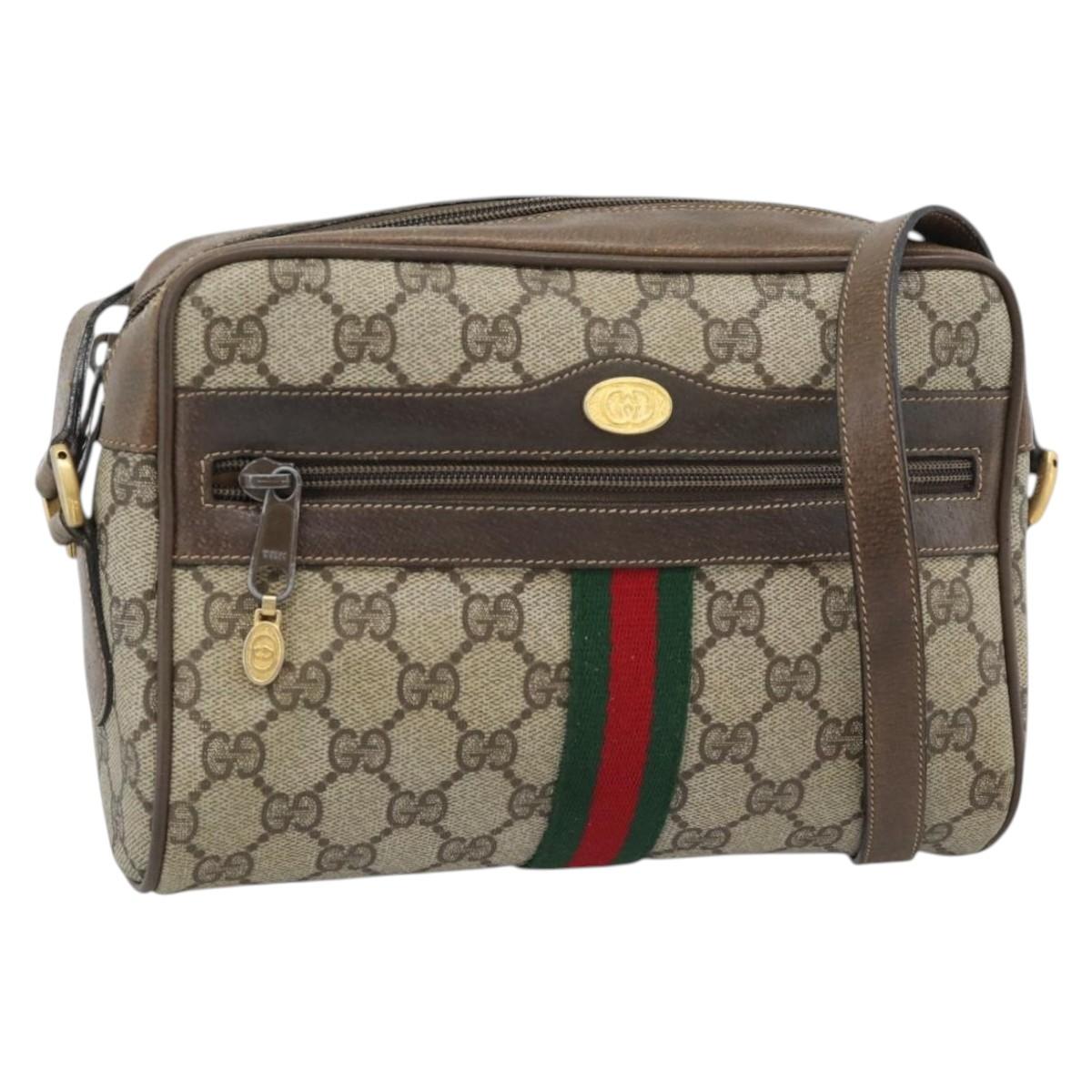 GUCCI GG Supreme Web Sherry Line Bag PVC Beige Gold 75 02 004 Auth 184518