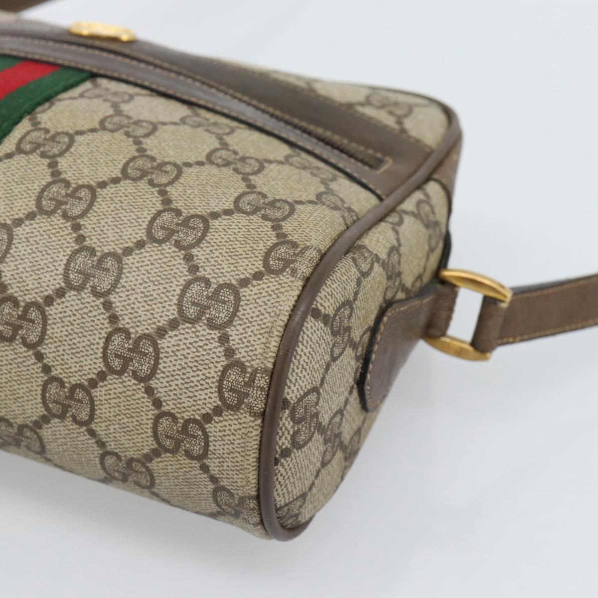 GUCCI GG Supreme Web Sherry Line Bag PVC Beige Gold 75 02 004 Auth 184518