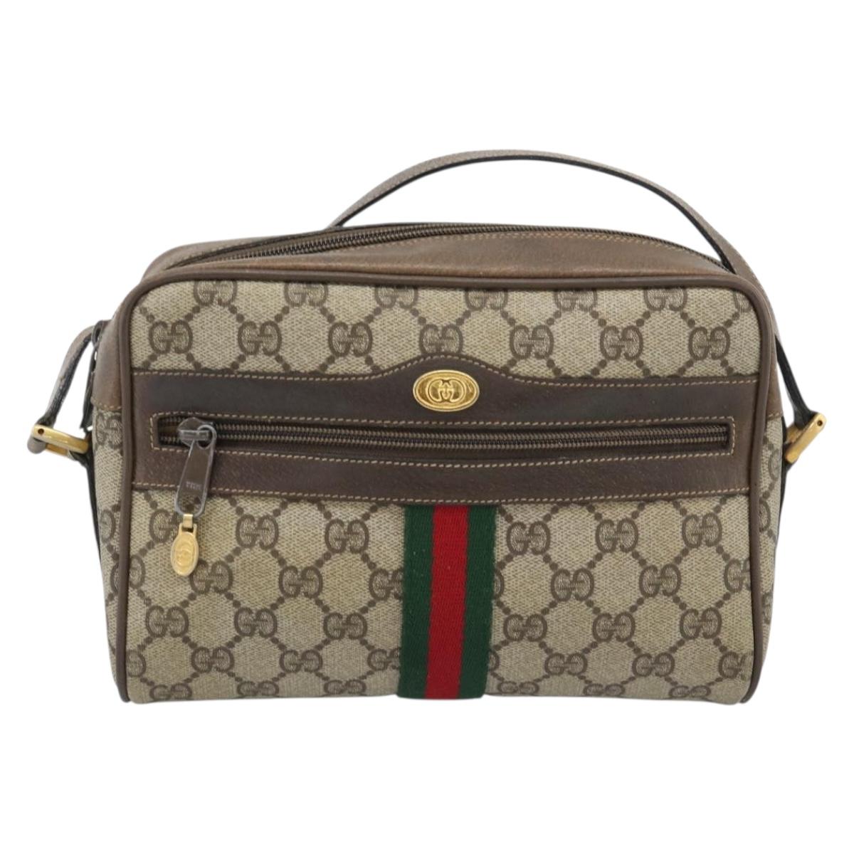 GUCCI GG Supreme Web Sherry Line Bag PVC Beige Gold 75 02 004 Auth 184518