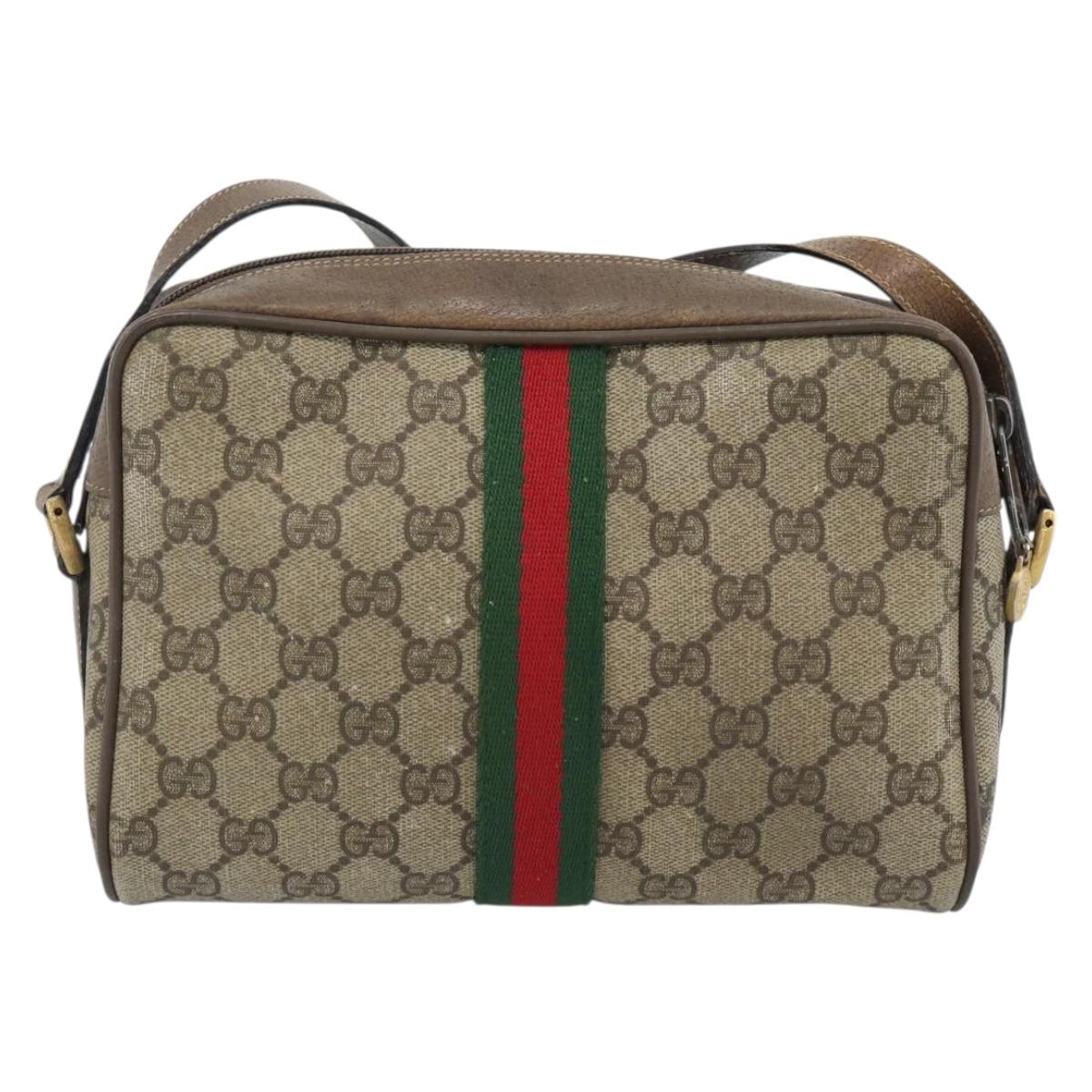 GUCCI GG Supreme Web Sherry Line Bag PVC Beige Gold 75 02 004 Auth 184518