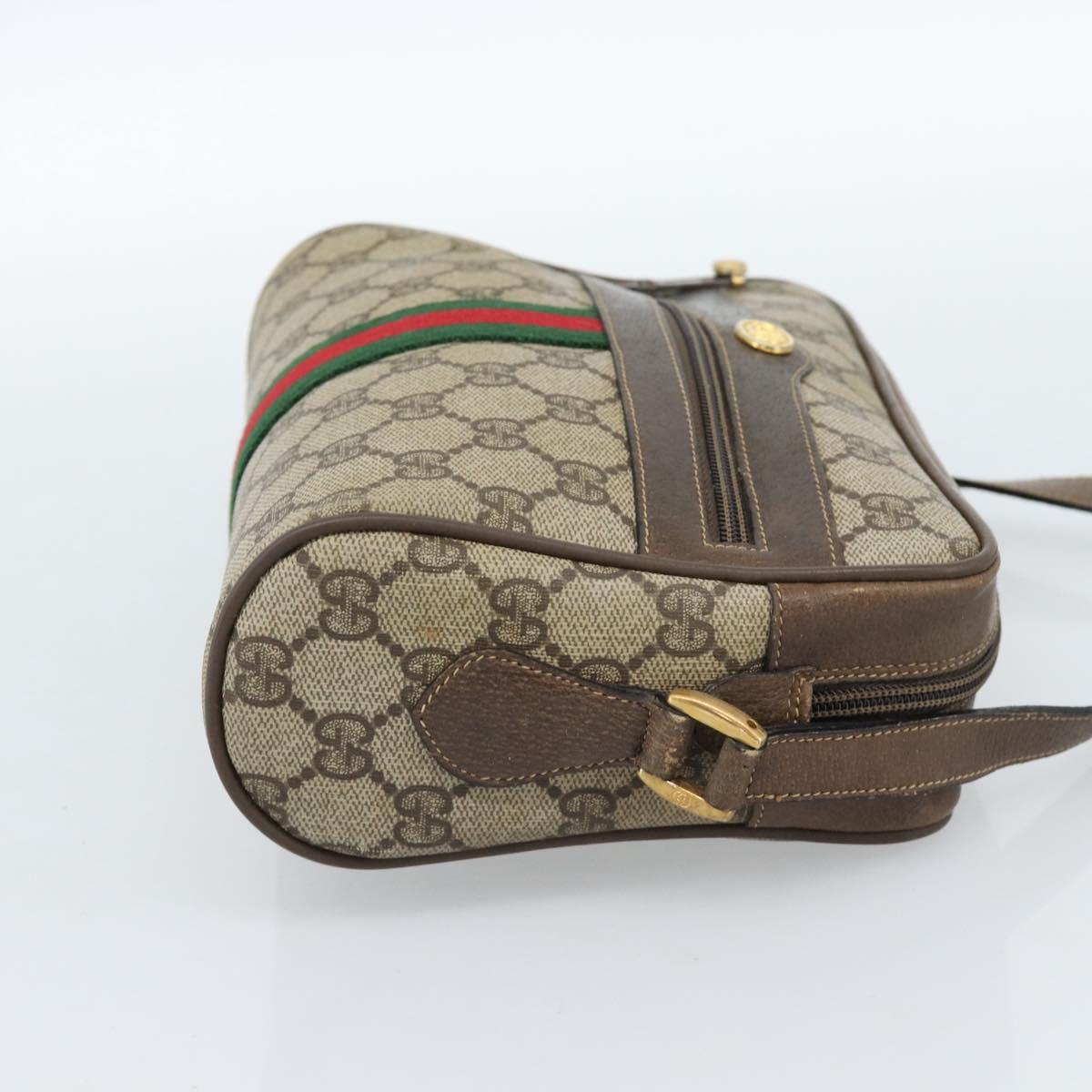 GUCCI GG Supreme Web Sherry Line Bag PVC Beige Gold 75 02 004 Auth 184518