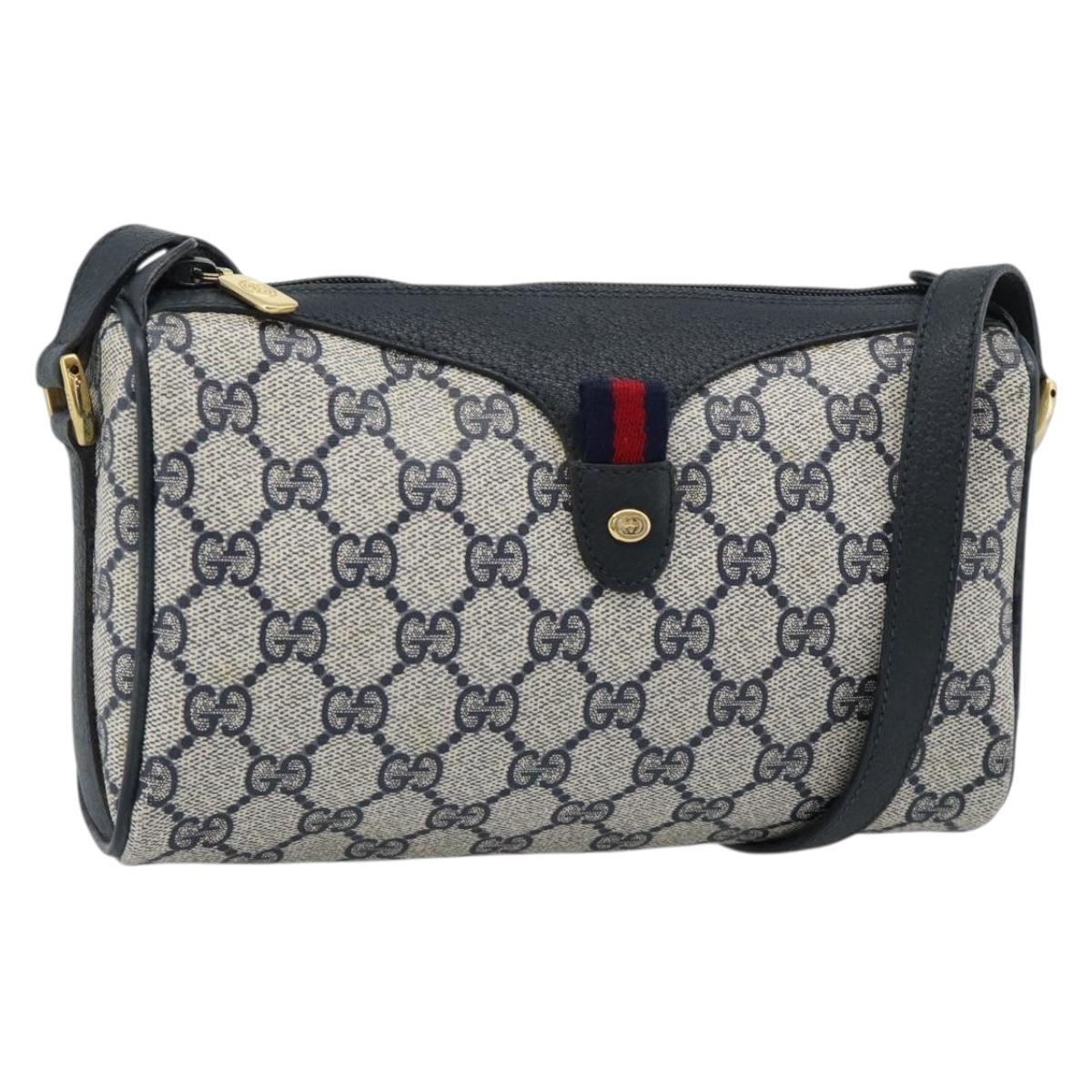 GUCCI GG Supreme Sherry Line Shoulder Bag PVC Navy Gold 89 02 018 Auth 184519
