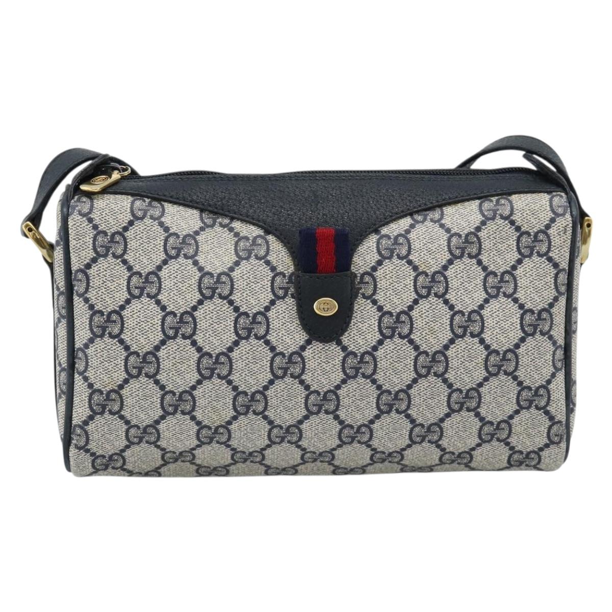 GUCCI GG Supreme Sherry Line Shoulder Bag PVC Navy Gold 89 02 018 Auth 184519