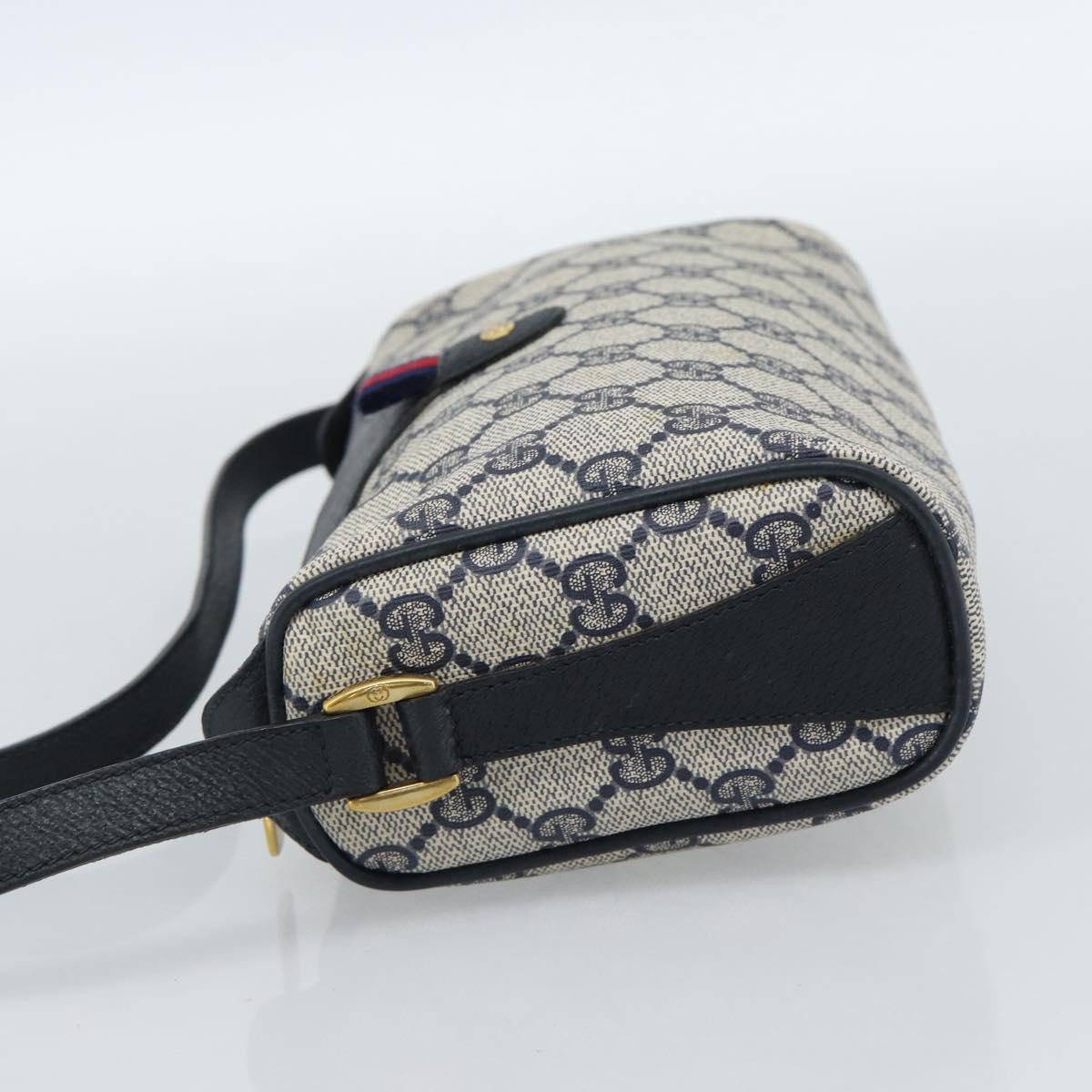 GUCCI GG Supreme Sherry Line Shoulder Bag PVC Navy Gold 89 02 018 Auth 184519