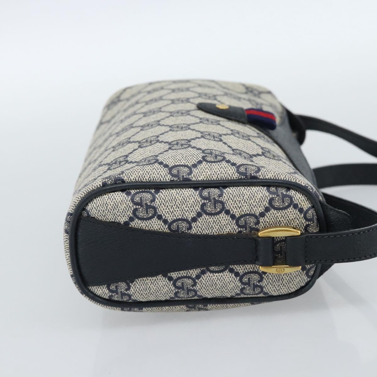 GUCCI GG Supreme Sherry Line Shoulder Bag PVC Navy Gold 89 02 018 Auth 184519