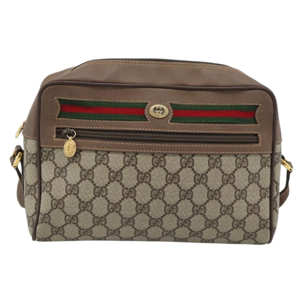 GUCCI GG Supreme Web Sherry Line Shoulder Bag Beige Gold 001 44 6472 Auth 184520