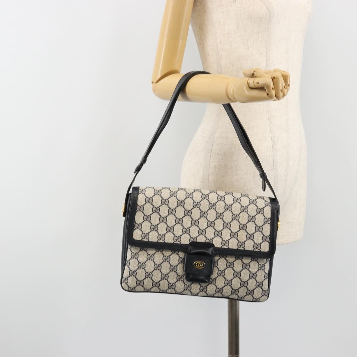 GUCCI GG Supreme Shoulder Bag PVC Navy Gold 14 01 4084 Auth 184523