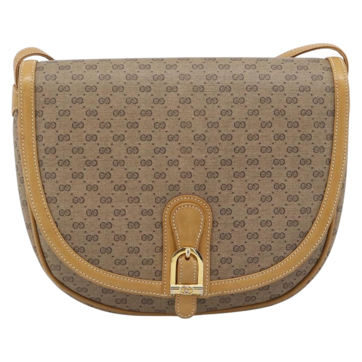 GUCCI Micro GG Supreme Shoulder Bag PVC Beige Gold Auth 184524