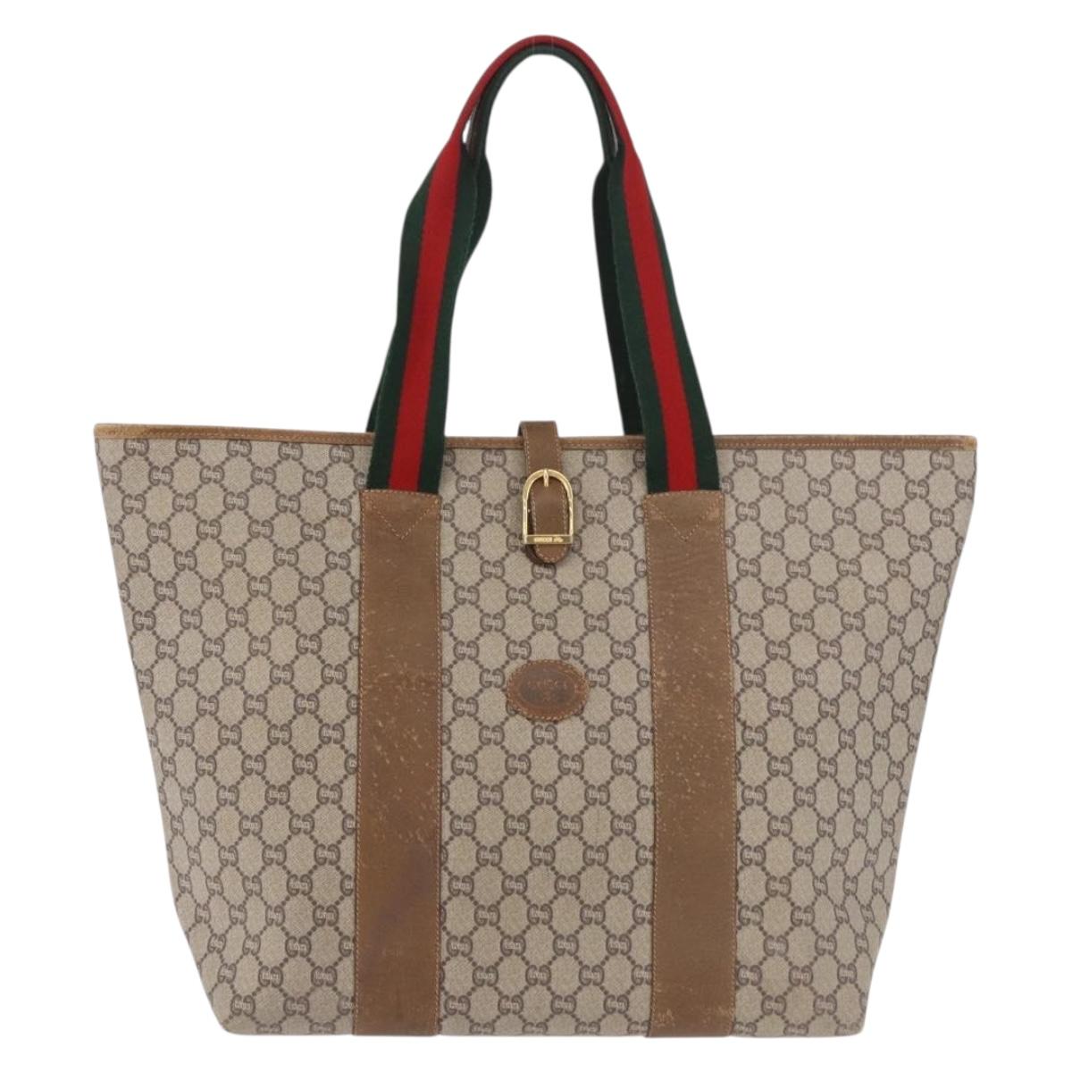 GUCCI GG Supreme Web Sherry Line Boston Bag PVC Beige Red Green Auth 184525