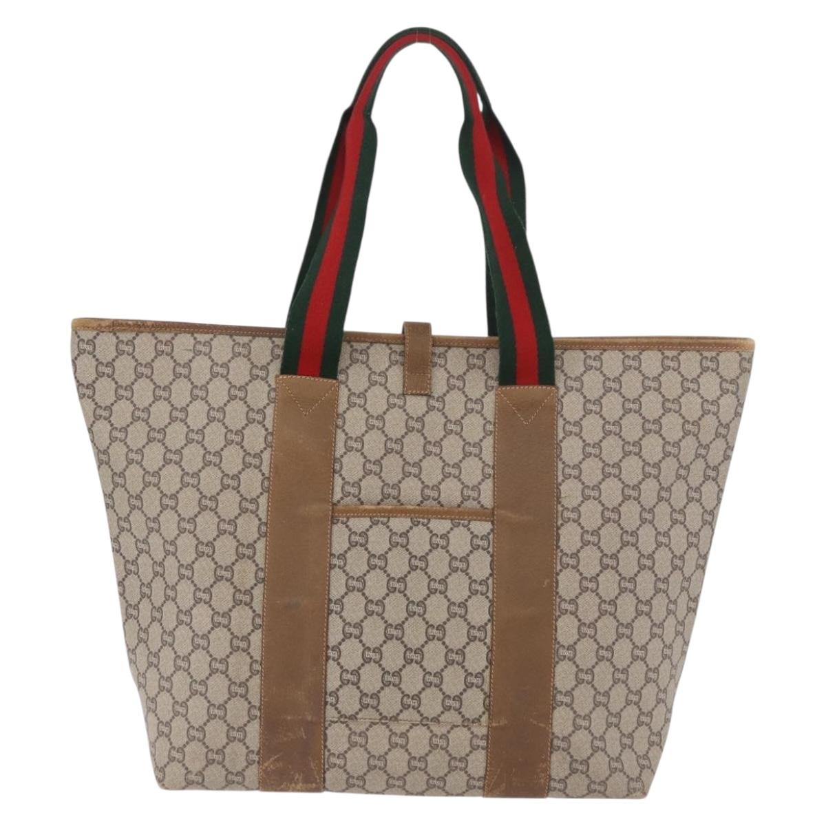 GUCCI GG Supreme Web Sherry Line Boston Bag PVC Beige Red Green Auth 184525