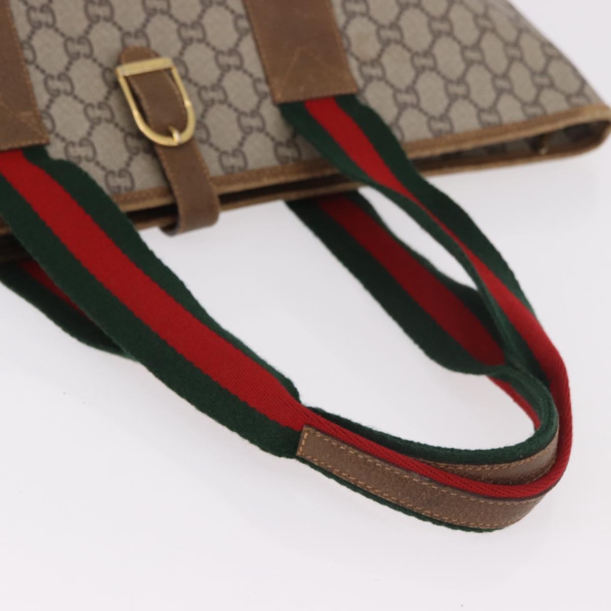GUCCI GG Supreme Web Sherry Line Boston Bag PVC Beige Red Green Auth 184525