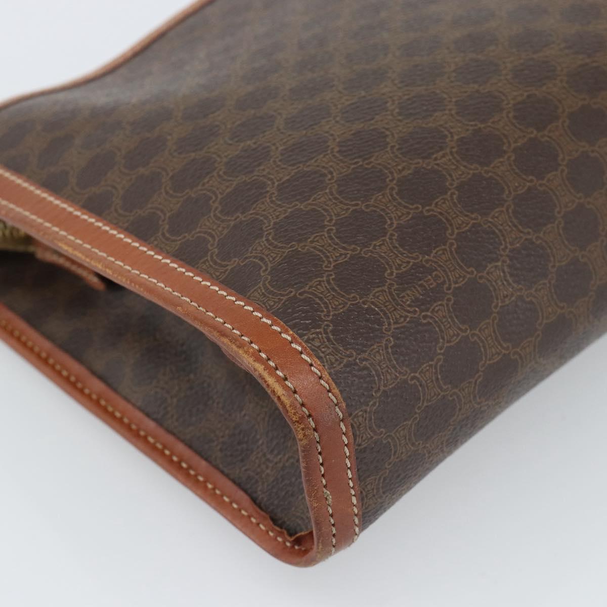 CELINE Macadam Canvas Clutch Bag PVC Leather Brown Gold Auth 184528