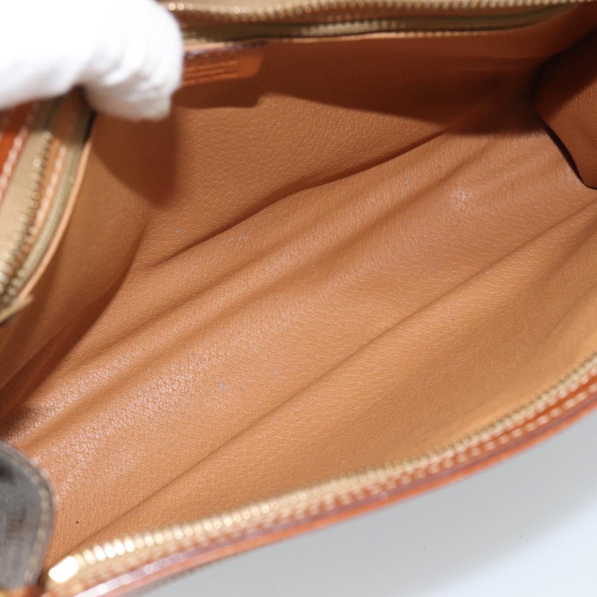 CELINE Macadam Canvas Clutch Bag PVC Leather Brown Gold Auth 184528