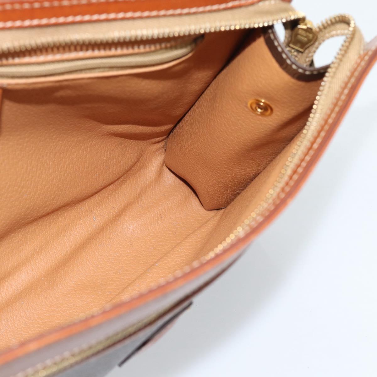 CELINE Macadam Canvas Clutch Bag PVC Leather Brown Gold Auth 184528