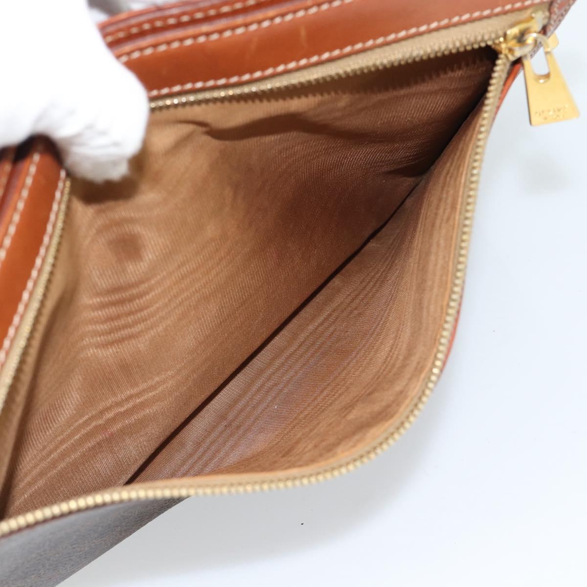 CELINE Macadam Canvas Clutch Bag PVC Leather Brown Gold Auth 184528
