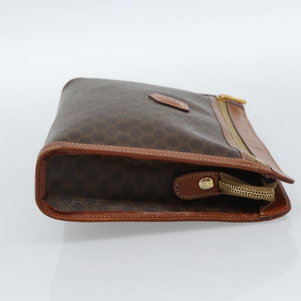 CELINE Macadam Canvas Clutch Bag PVC Leather Brown Gold Auth 184528