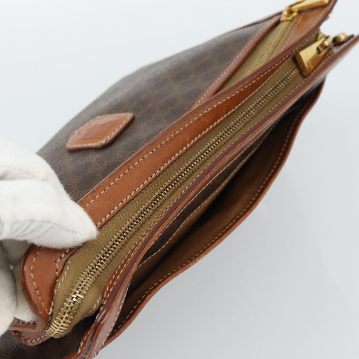 CELINE Macadam Canvas Clutch Bag PVC Leather Brown Gold Auth 184528